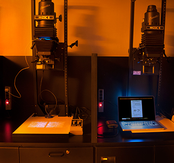 A photograph of the author's setup for the Generative Darkroom experiments. Photo courtesy the author.
