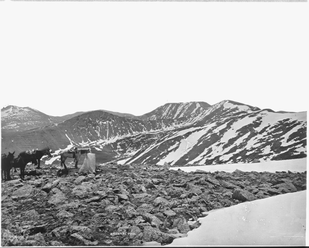 black and white image of the Argentine Pass in the Front Rage Mountains of Colorado